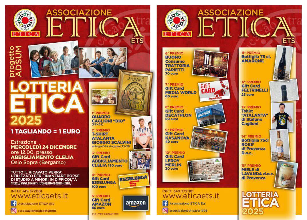 I TAGLIANDI VINCENTI DELLA LOTTERIA ETICA 2025
